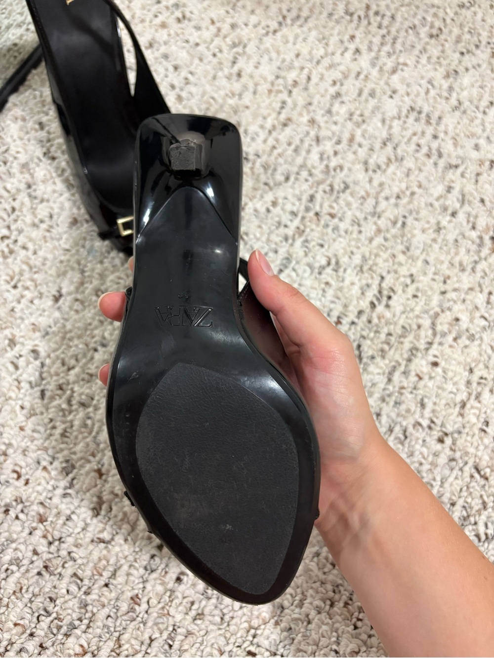 Zara Black Patent Slingback Heels with Gold Buckle - Picture 5 of 7
